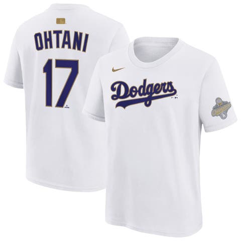 Youth Nike Shohei Ohtani White Los Angeles Dodgers 2026 Gold Collection Name & Number T-Shirt