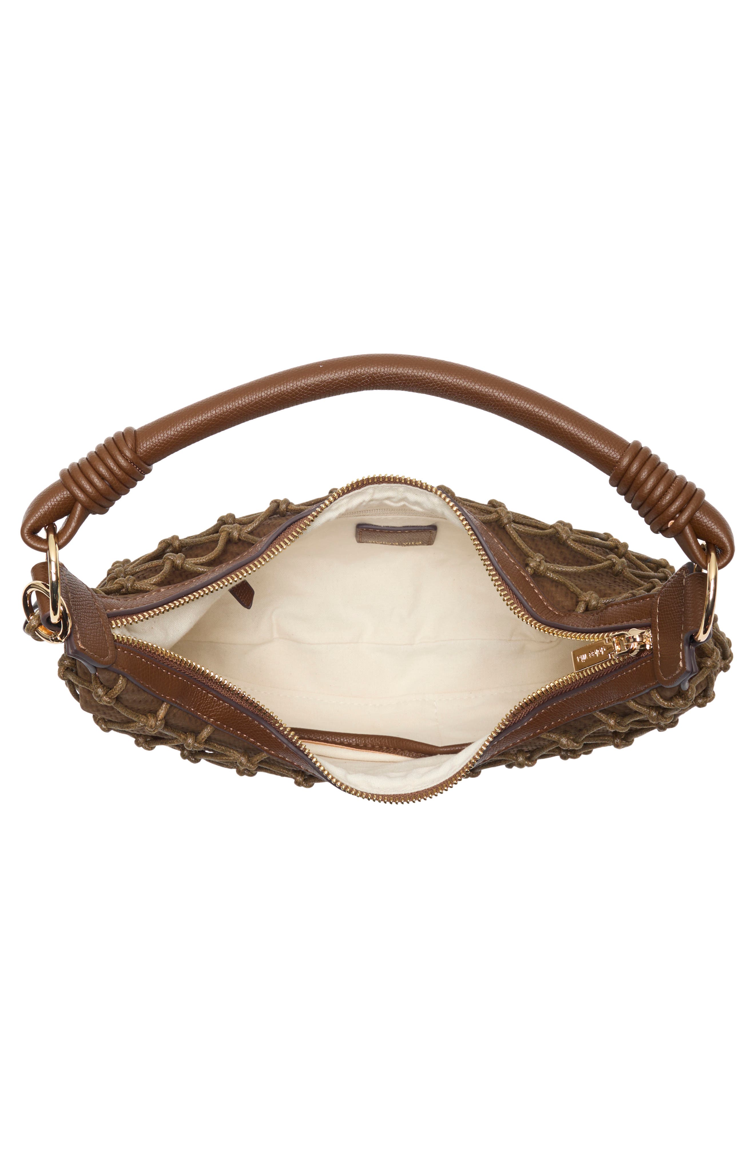 Positano Straw & Faux Leather Shoulder Bag, Alternate, color, CHOCOLATE