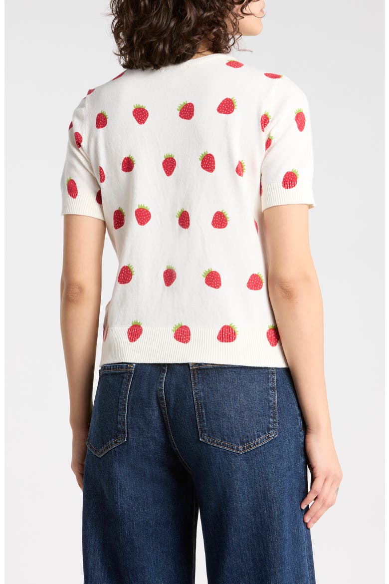 Strawberry Short Sleeve Cotton Sweater, Alternate, color, SPICED CORAL/ IVORY