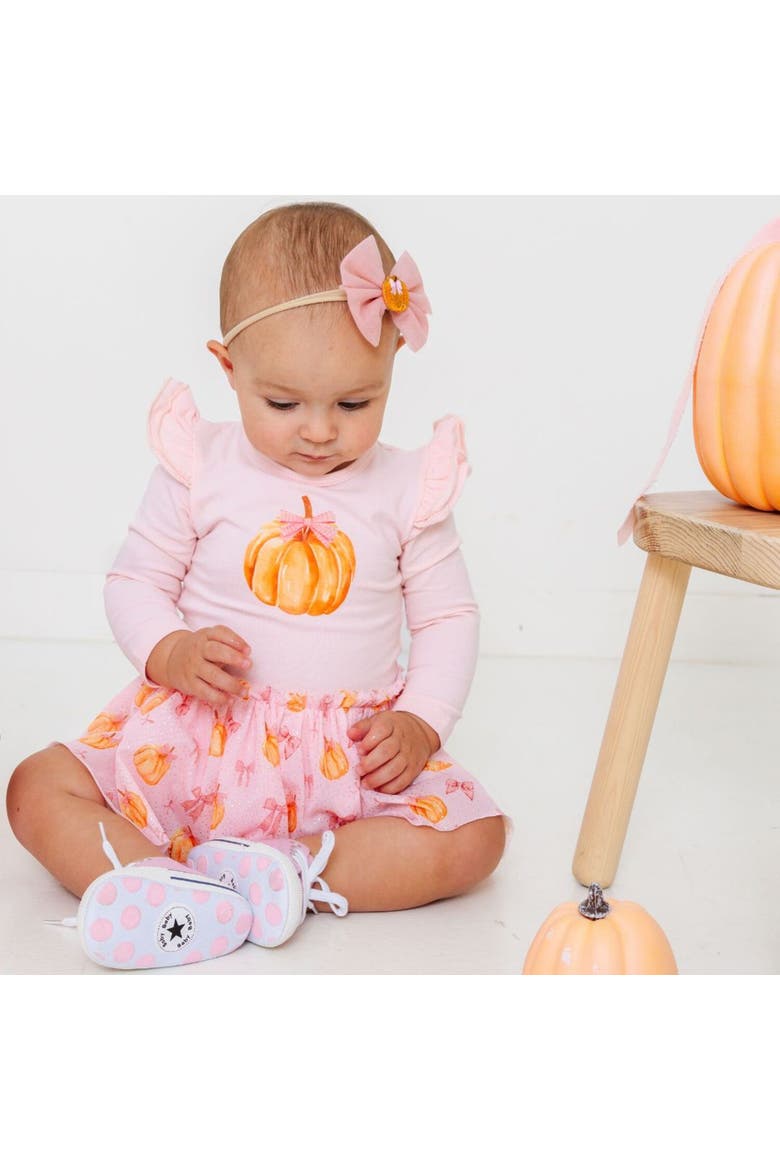 Pumpkin Long Sleeve Tutu Bodysuit, Alternate, color, Multicolor