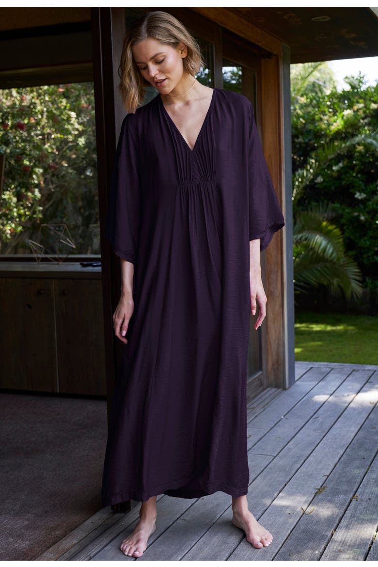 Cupro Rouched Front Caftan, Alternate, color, Aubergine