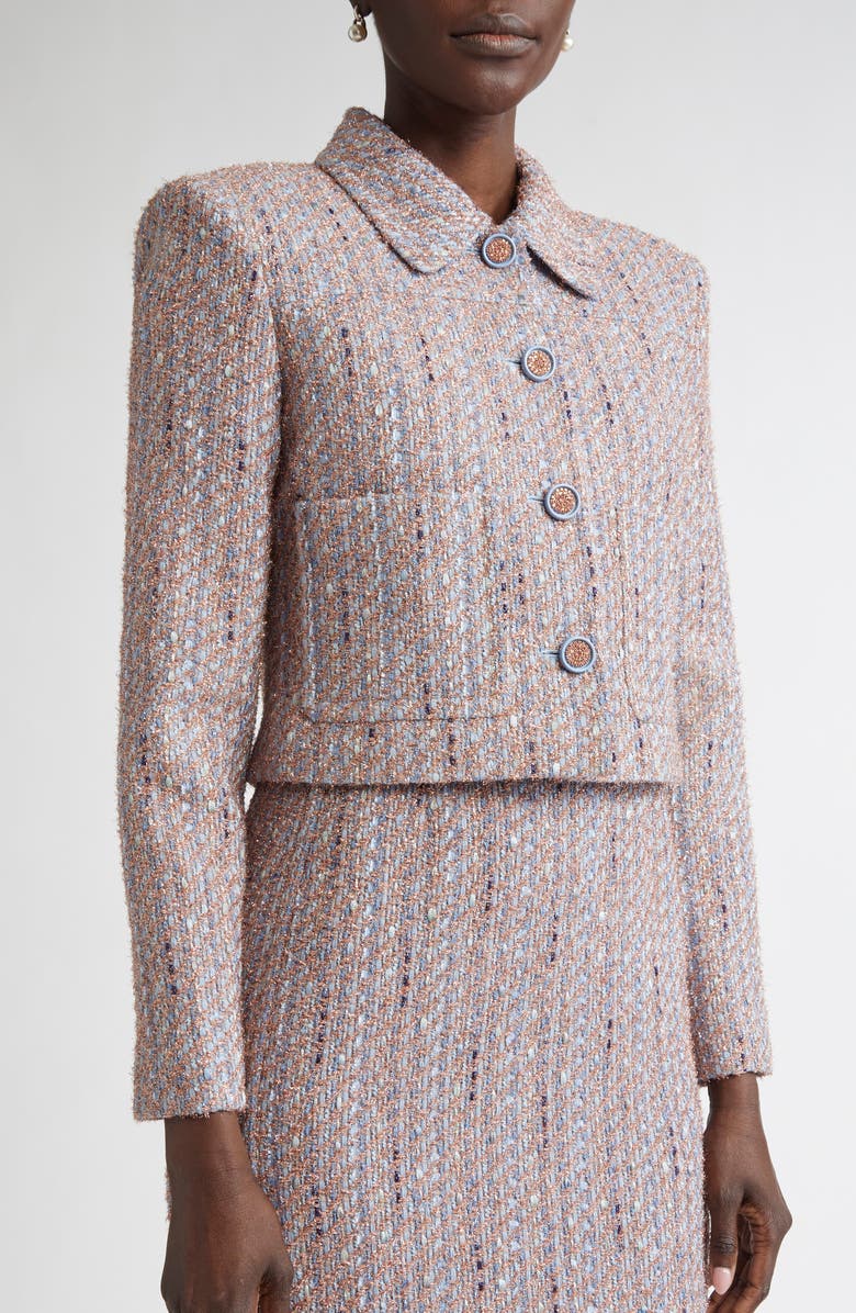 ST. JOHN Naomi Crop Tweed Jacket, Alternate, color, Periwinkle/ Rose Lurex Multi