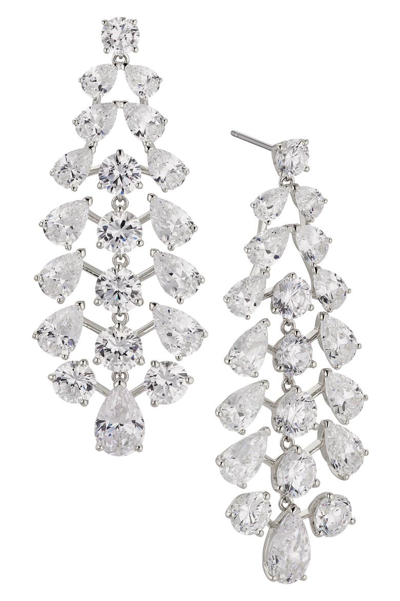 Halle Cubic Zirconia Statement Drop Earrings, Main, color, RHODIUM