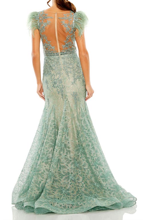 Mac Duggal Embroidered Illusion Appliqued Bodice Trumpet Gown In Sage