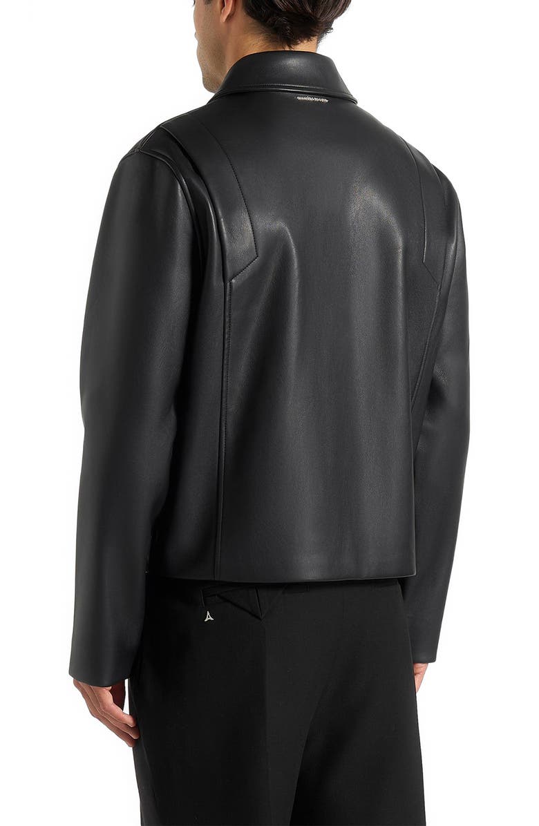 Manière De Voir Yves Minimal Leather Jacket, Alternate, color, Black