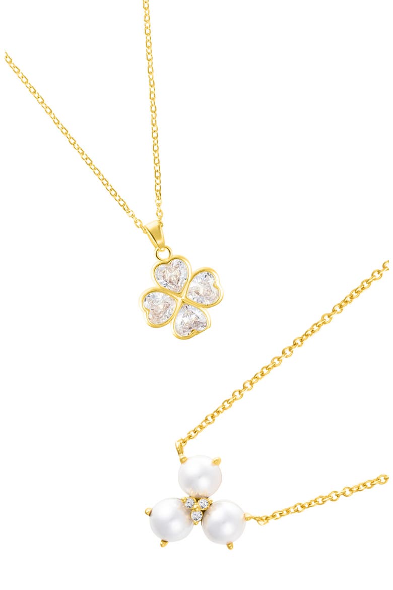 Set of 2 Assorted Crystal & Freshwater Pearl Necklaces, Main, color, WHITE/ GOLD