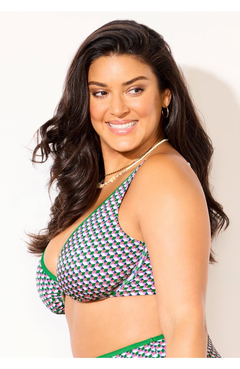 Swimsuits for All Shimmer Contrast Trim Underwire Bikini Top, Alternate, color, Vivid Geo Shimmer