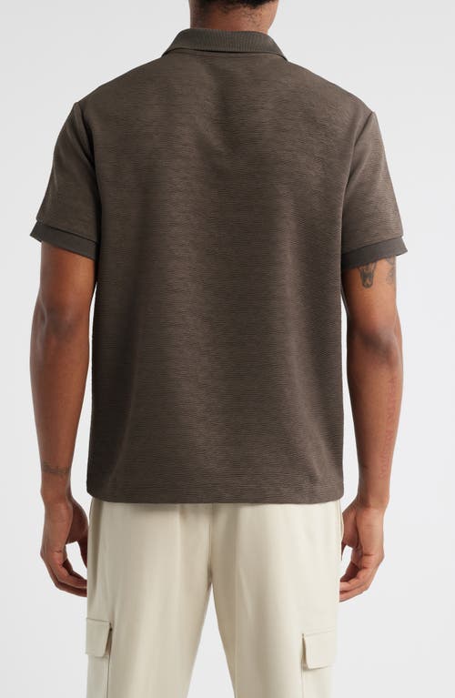 Open Edit Wave Texture Johnny Collar Polo In Brown