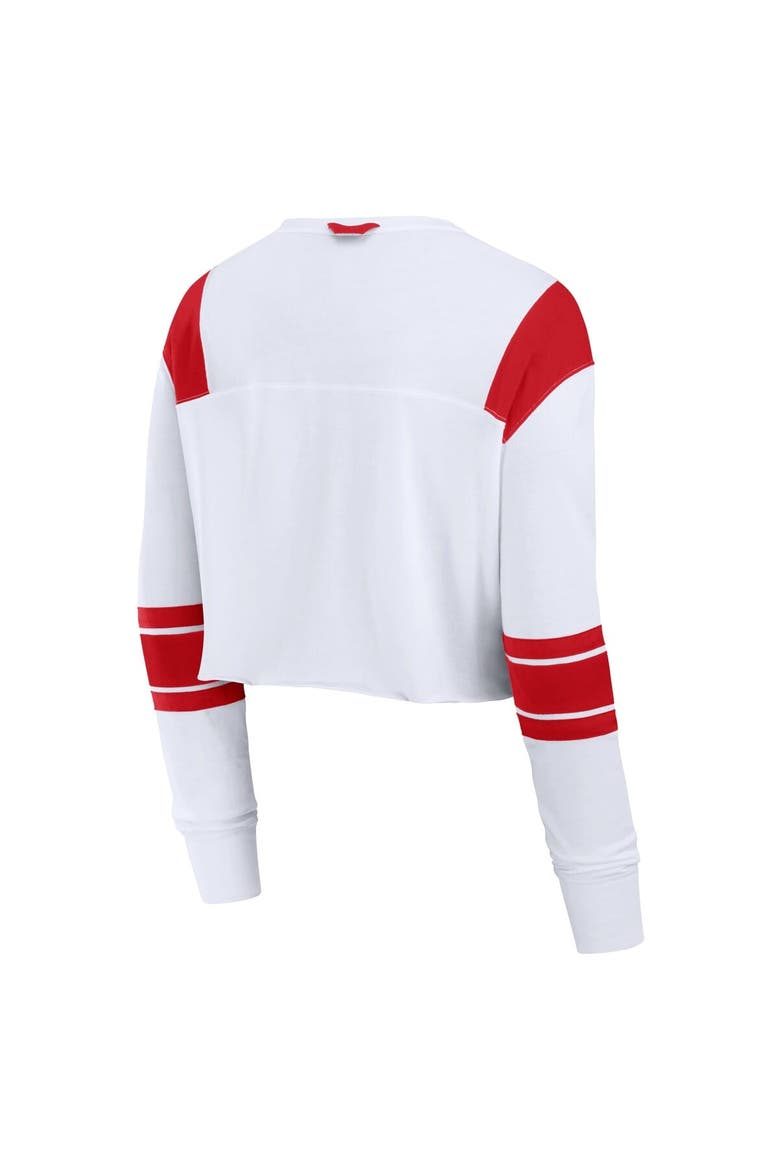 Women's Fanatics White Wisconsin Badgers Training Camp Cropped Long Sleeve V-Neck Fashion Top, Alternate, color, White
