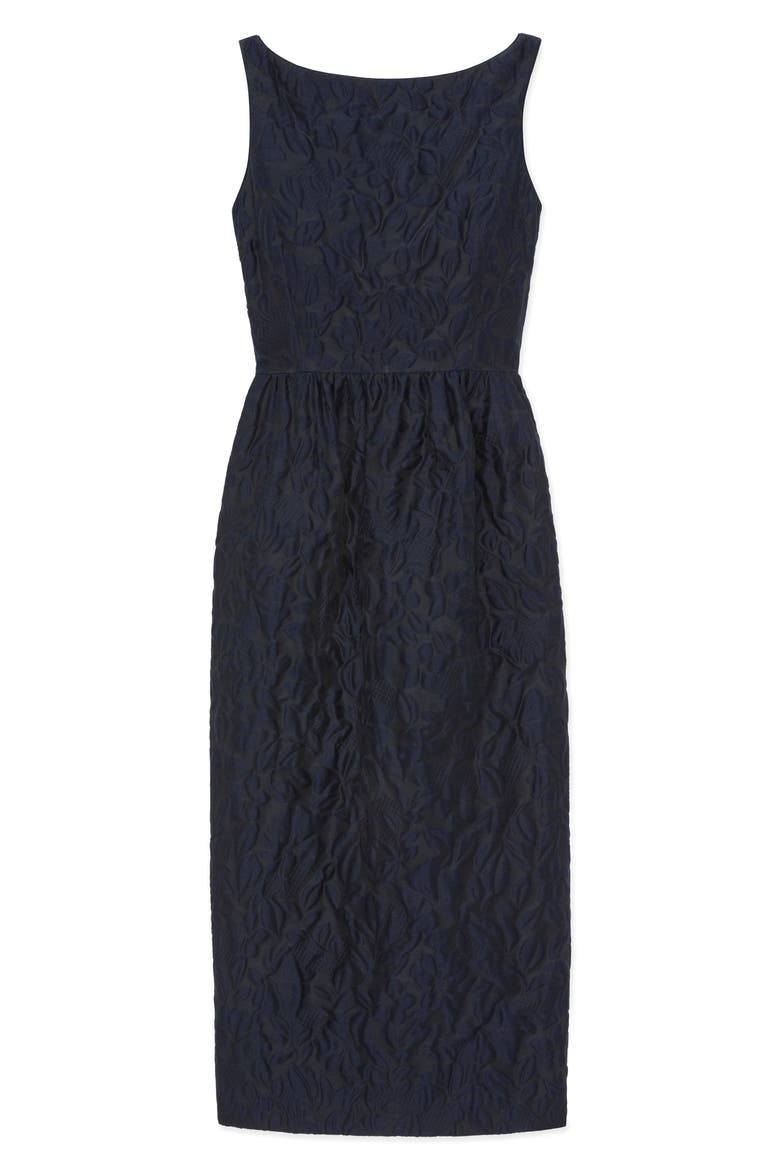 Flora Bloom Cloqué Jacquard Cotton & Silk Blend Midi Dress, Alternate, color, MIDNIGHT BLUE