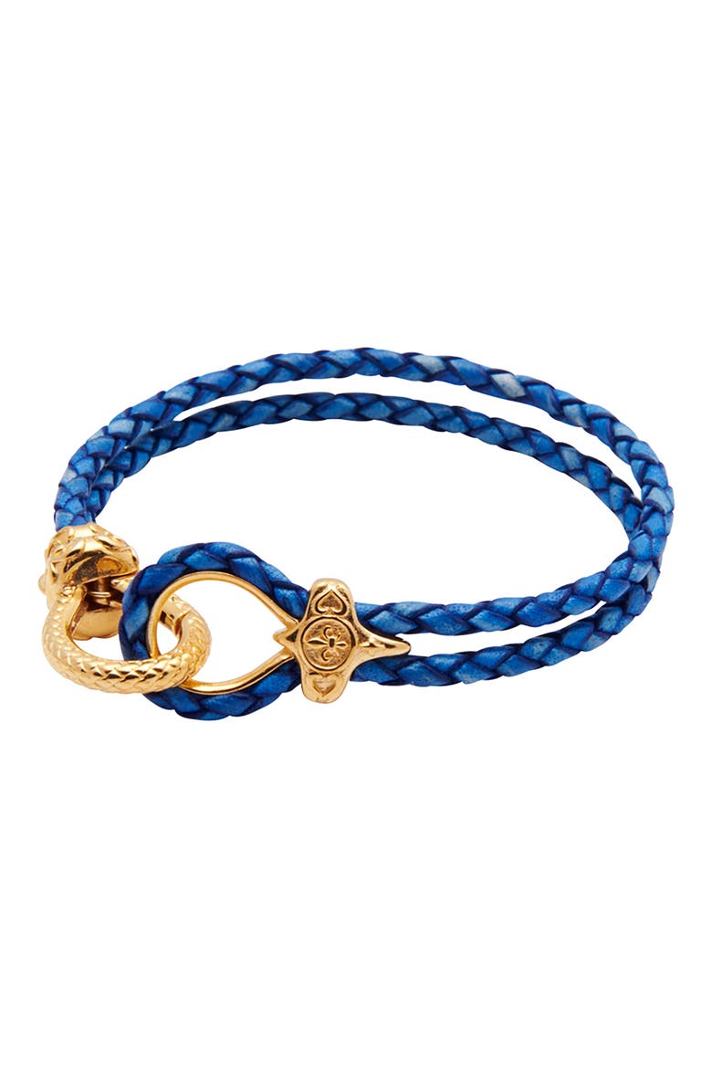Braided Leather Bracelet, Main, color, GOLD/ BLUE