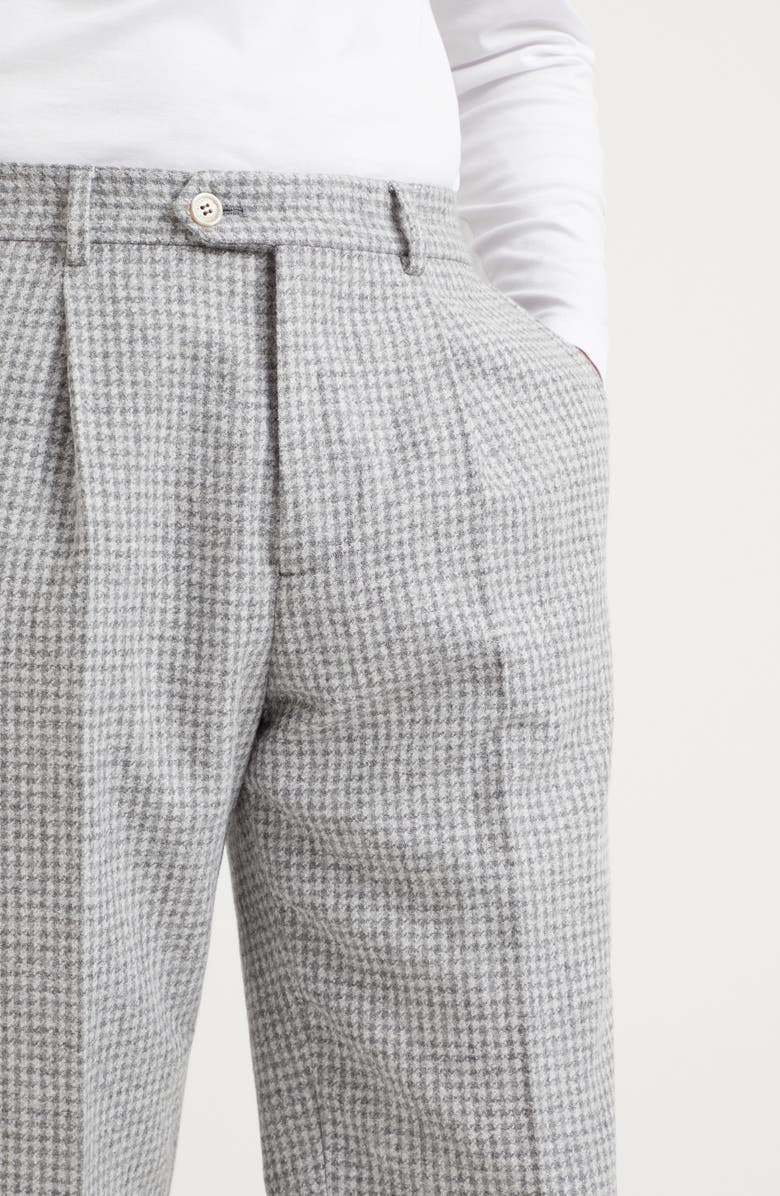 Brunello Cucinelli Alpaca, wool and cotton houndstooth leisure fit trousers with pleat, Alternate, color,