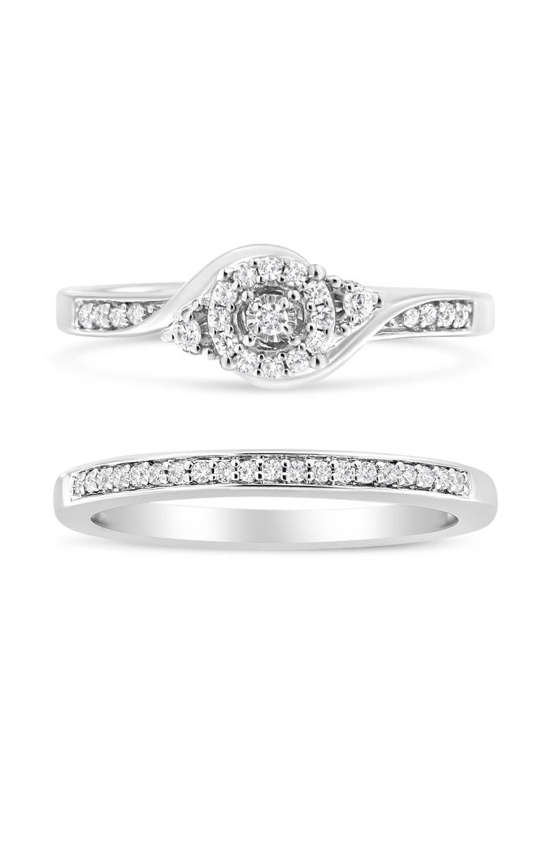 Haus of Brilliance Silver 1/4 Cttw Diamond Halo and Swirl Engagement Ring and Wedding Band Set, Alternate, color, White