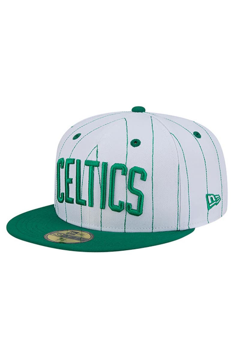 New Era Men's New Era  White Boston Celtics Wordmark Pinstripe 59FIFTY Fitted Hat, Main, color, White