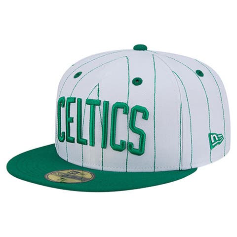 Men's New Era  White Boston Celtics Wordmark Pinstripe 59FIFTY Fitted Hat