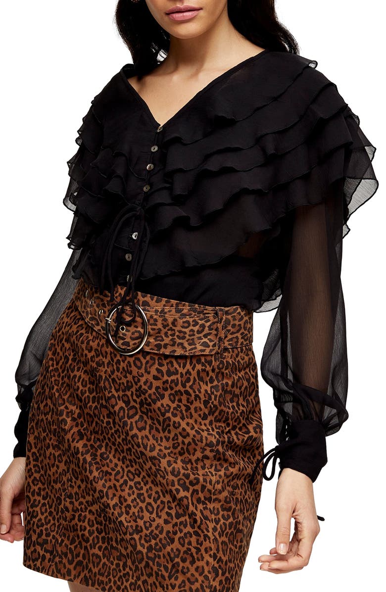 Topshop Layered Ruffle Blouse, Main, color, 