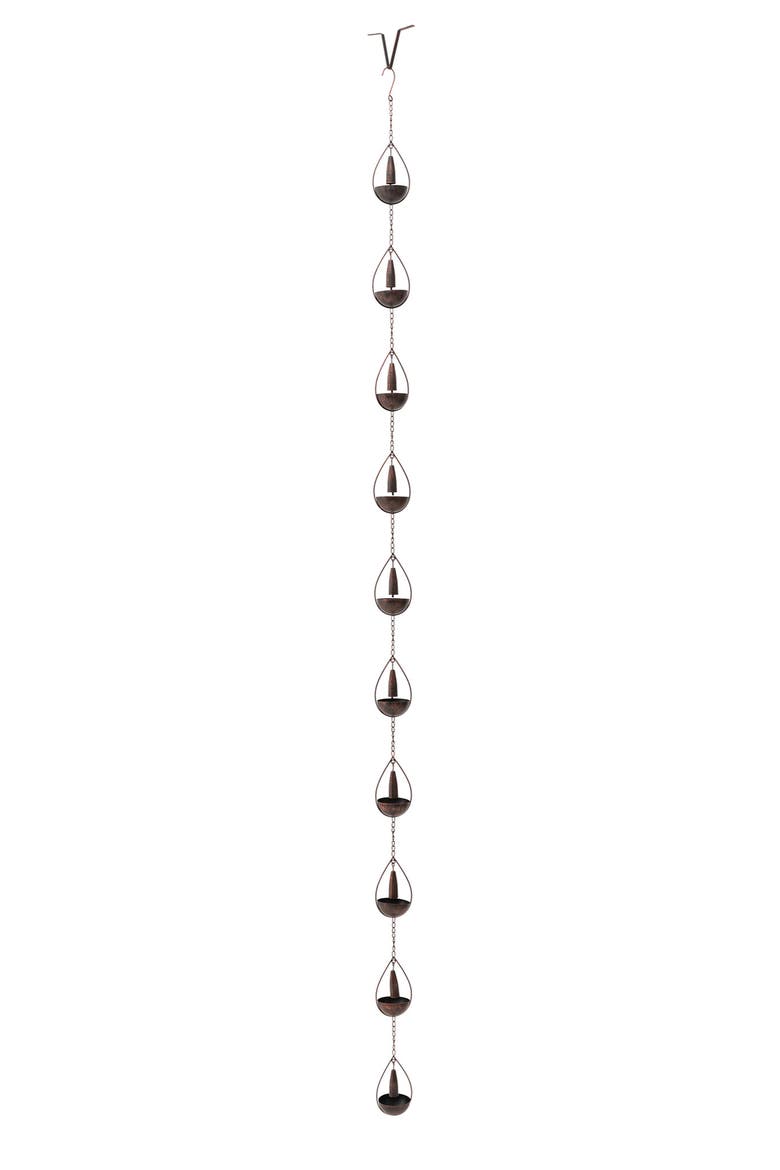 8.5ft 10-Piece Faux Copper Bowl and Bell Shaped Rain Chain with V-Shaped Gutter Clip, Main, color, Brown