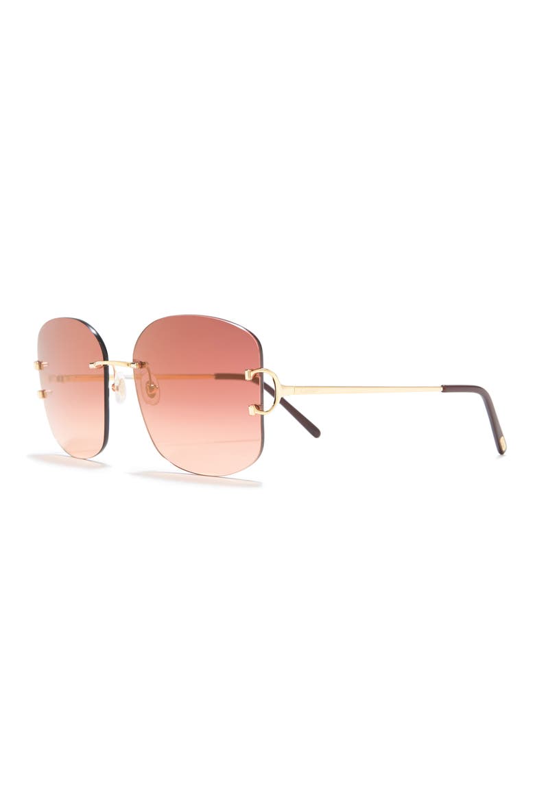 60mm Rimless Square Sunglasses, Alternate, color, GOLD