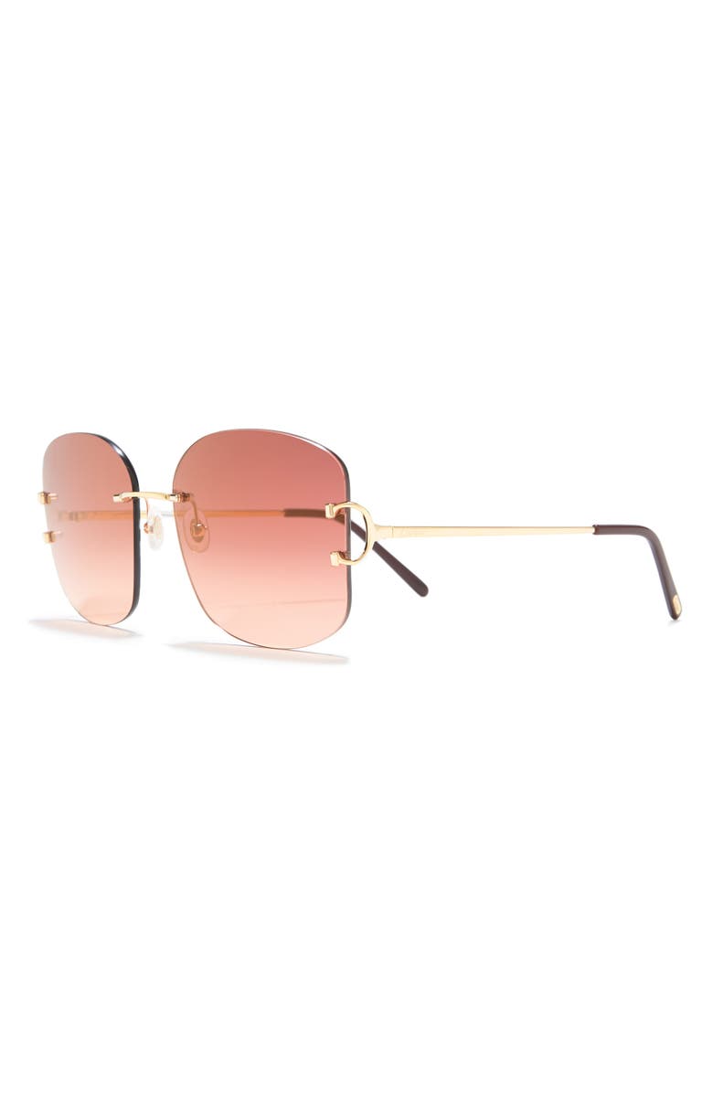 Cartier 60mm Rimless Square Sunglasses, Alternate, color, Gold