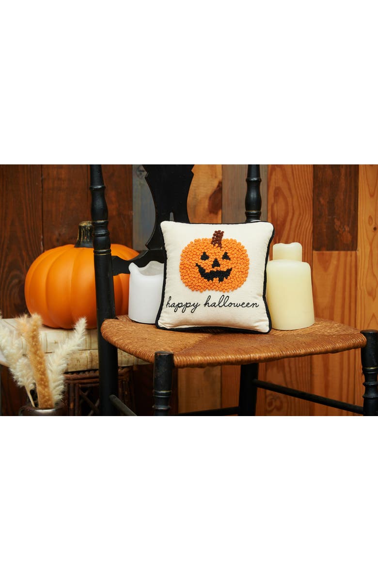 C&F Home Jack O' Lantern "Happy Halloween" 8" x 8" Petite Accent Pillow, Alternate, color, Beige