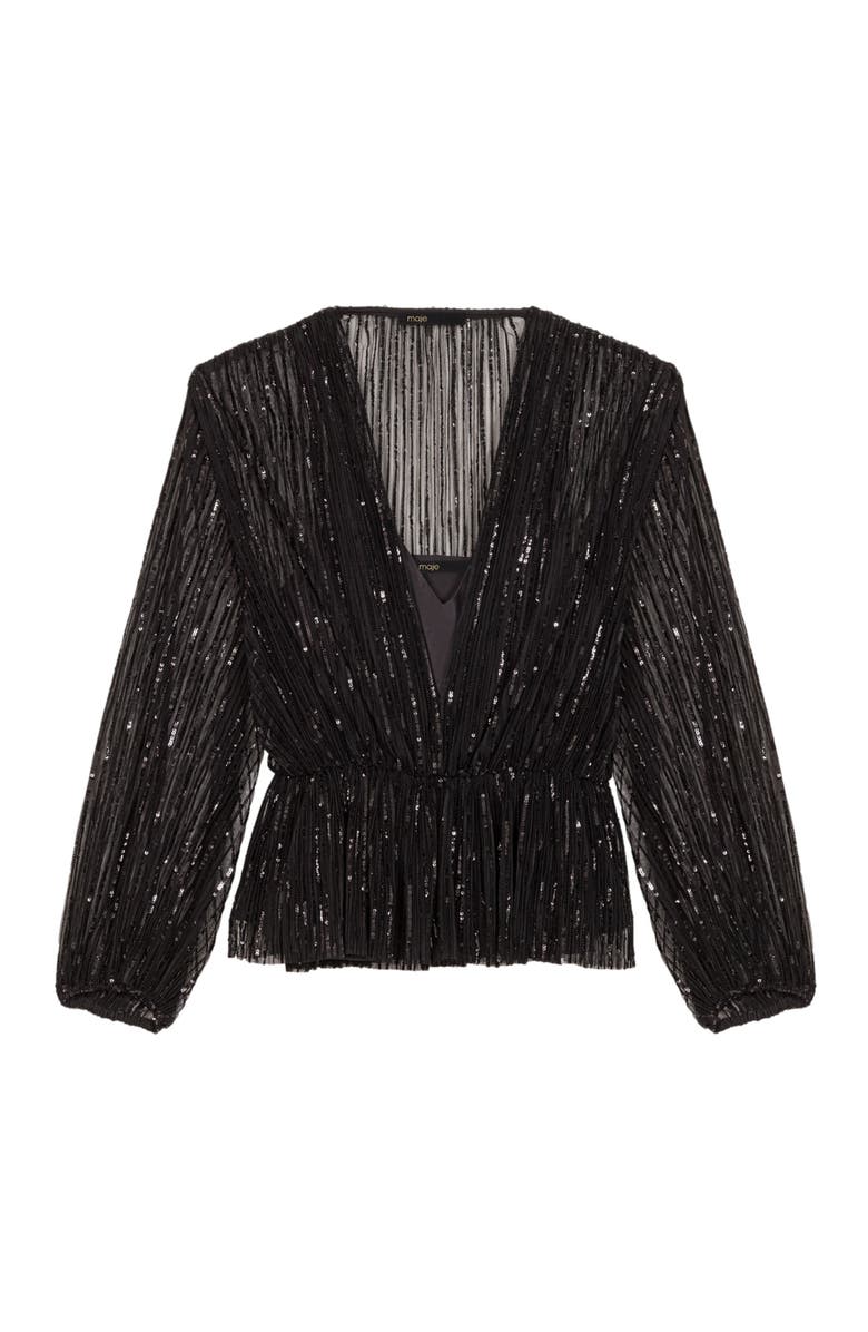 maje Belted sequin shirt, Alternate, color, 