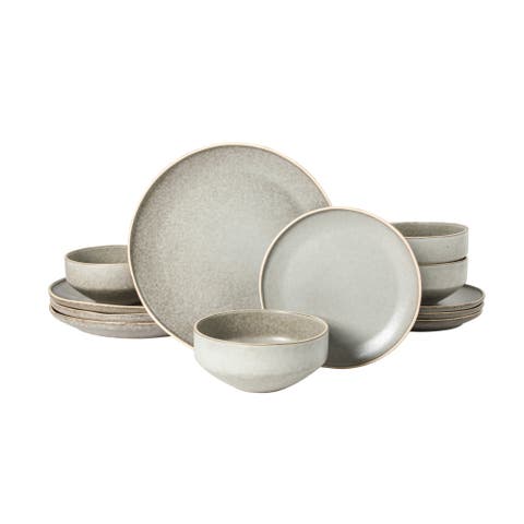 Plates and Bowls Set 12 Piece Matte Reactive Stoneware Dinnerware Set for 4