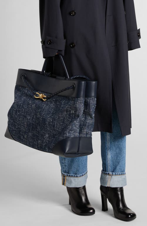 Bottega Veneta Large Andiamo Bouclé & Leather Tote In 8768 Navy-white/space-mb