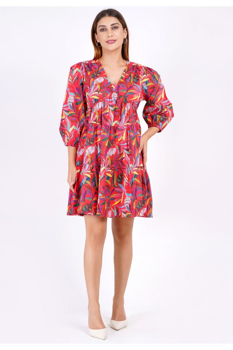 Zariah Empire Waist Mini Dress, Alternate, color, Palm Foliage Poppy Red