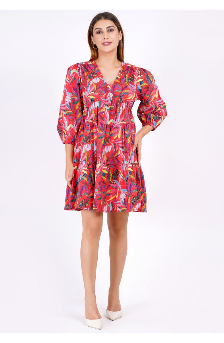 Leota Zariah Empire Waist Mini Dress, Alternate, color, Palm Foliage Poppy Red