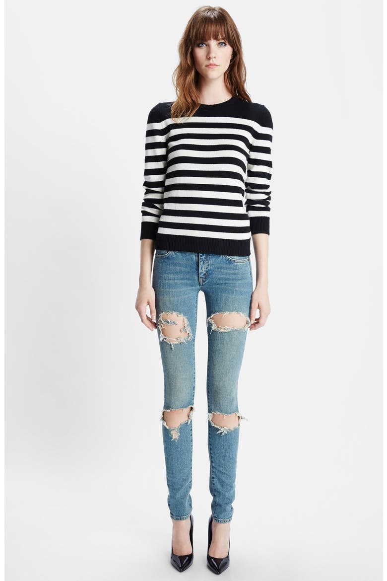 Stripe Cashmere Sweater, Alternate, color, MARINE/ NATURAL