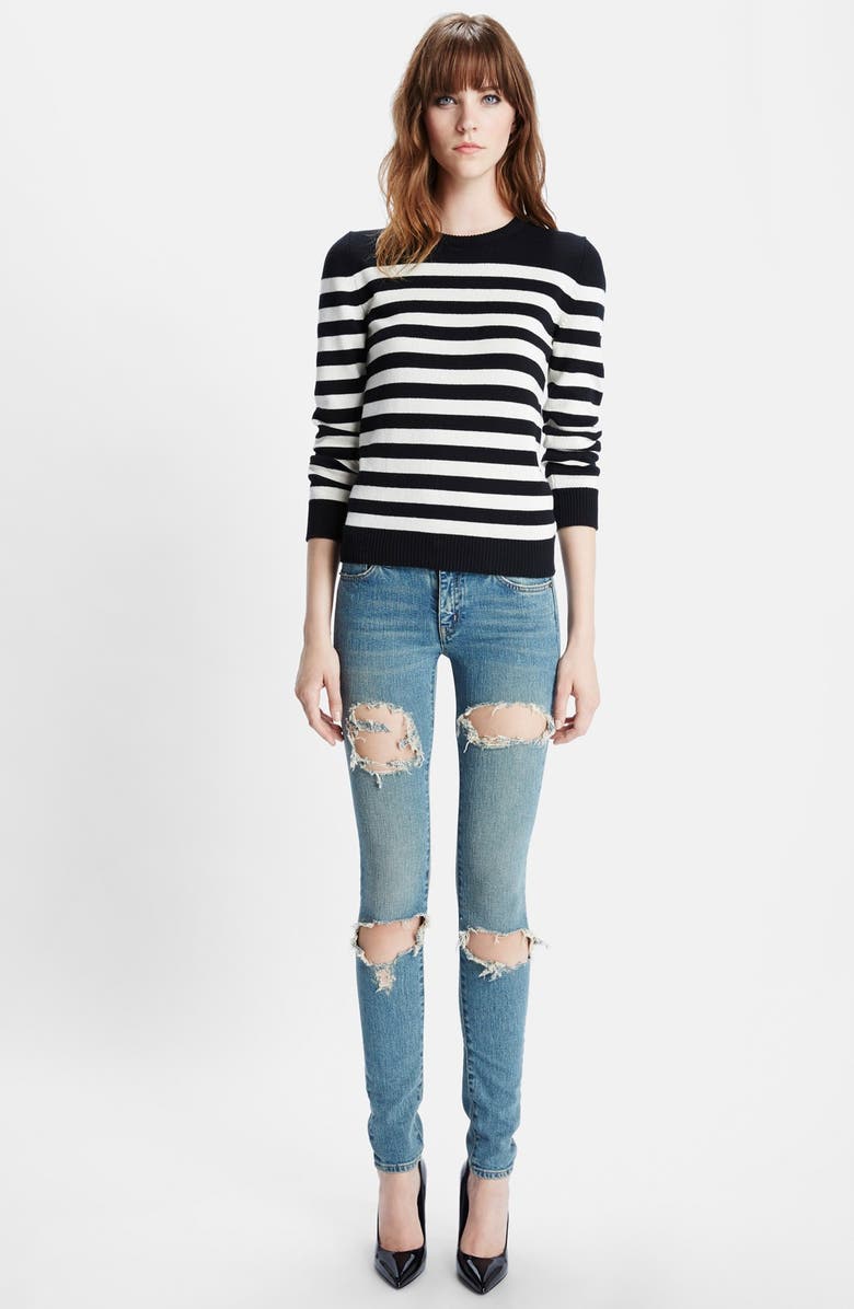 Saint Laurent Stripe Cashmere Sweater, Alternate, color,
