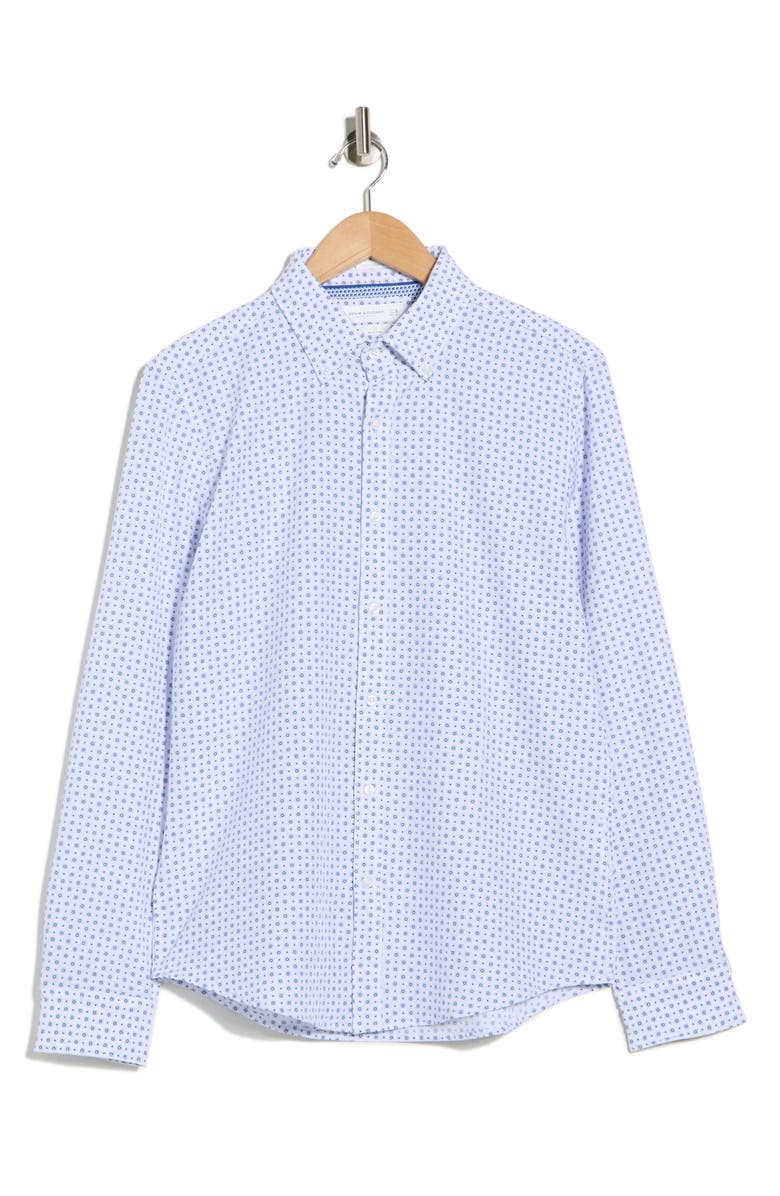 DENIM AND FLOWER Dot Print Dressy Tech Button-Up Shirt, Alternate, color, White