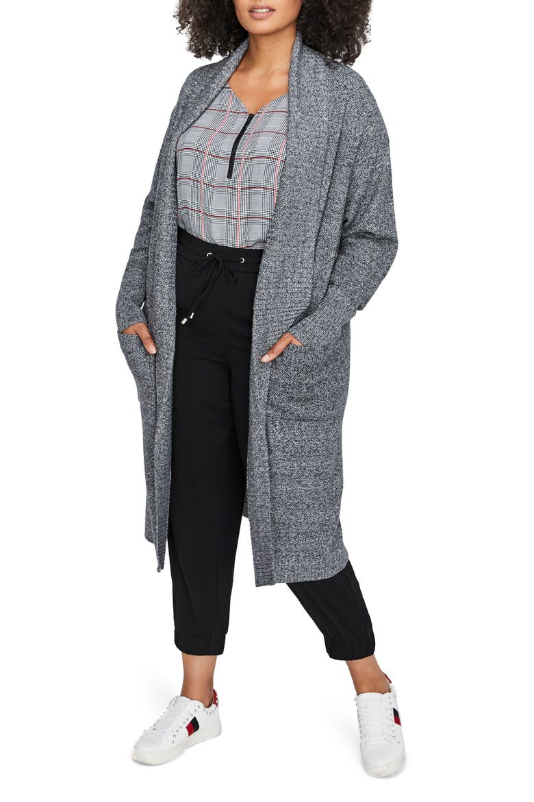 Long Shawl Collar Cardigan, Main, color, BLACK WHITE MELANGE