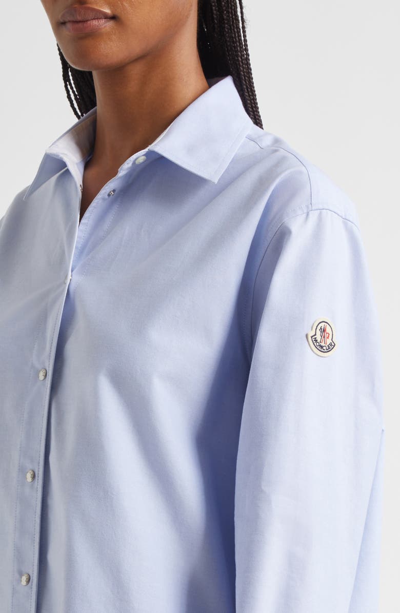 Moncler Cotton Oxford Snap-Up Shirt, Alternate, color, Cool Blue