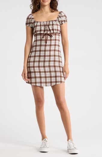 Madden Girl Plaid Puff Sleeve A-Line Minidress