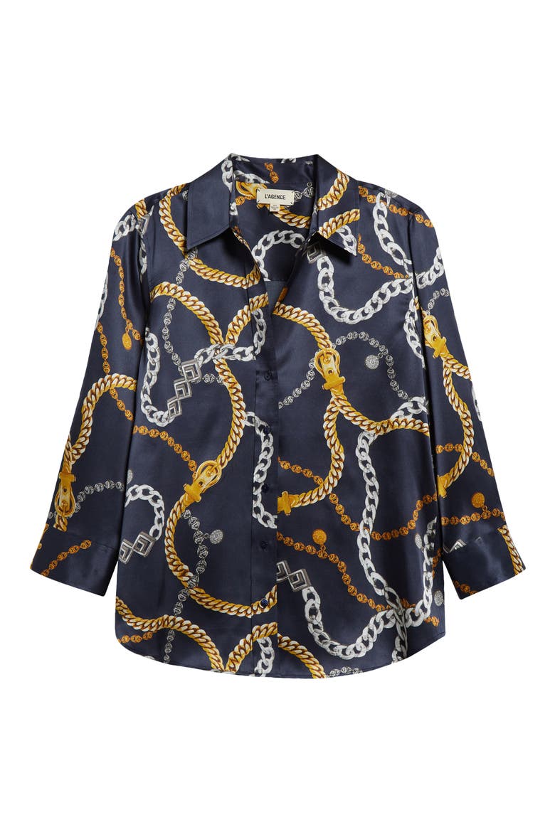 Dani Chain Print Silk Button-Up Shirt, Alternate, color, MIDNIGHT MULTI CLASSIC CHAIN