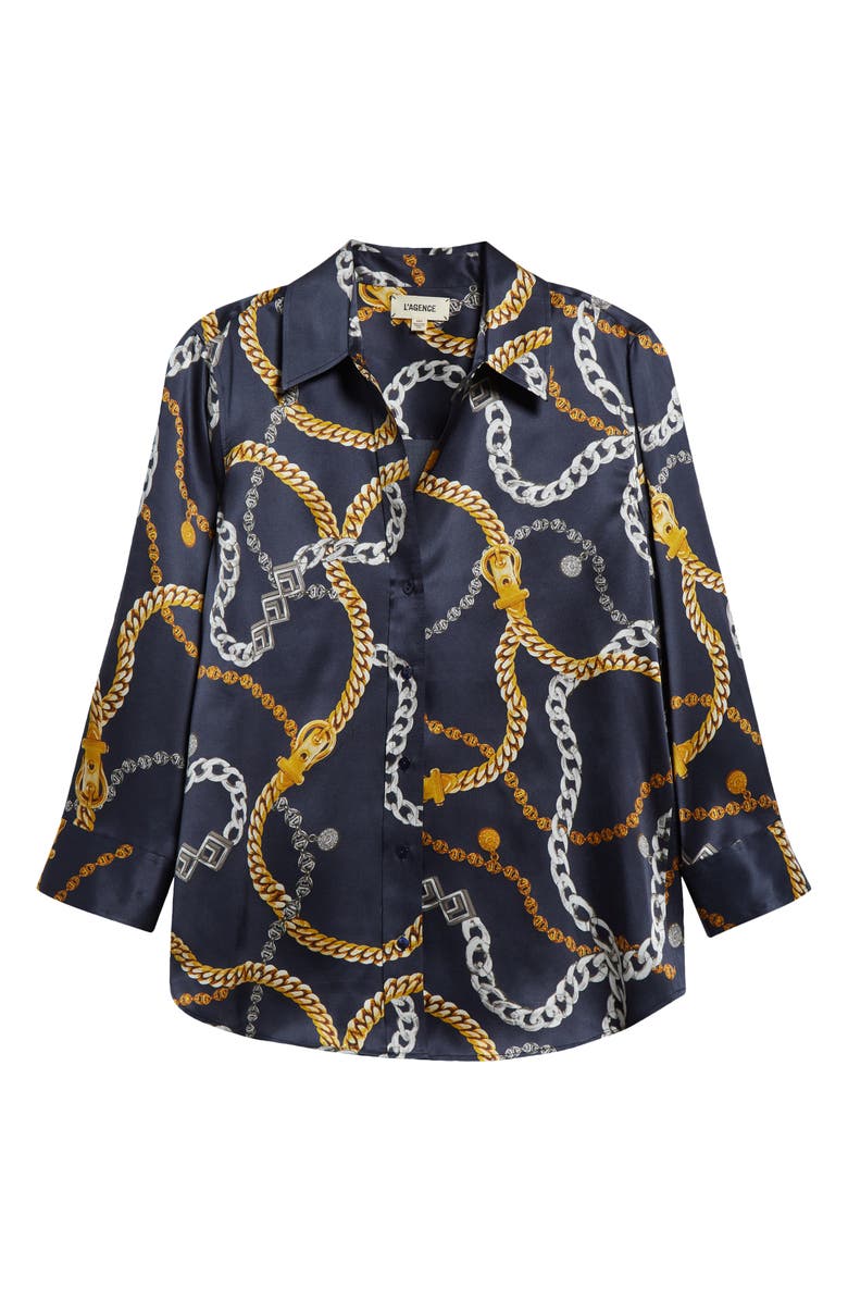 L'AGENCE Dani Chain Print Silk Button-Up Shirt, Alternate, color, 