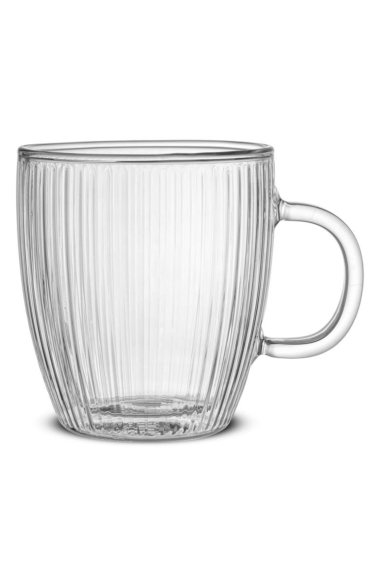 JoyJolt Set of Two Fluted Savor Double Wall Coffee Mug, Alternate, color, Clear