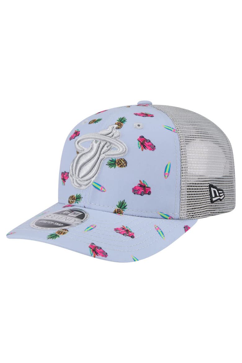 Men's New Era Light Blue/Gray Miami Heat Adventure Aloha Pattern 9SEVENTY Stretch-Snap Hat, Main, color, Light Blue