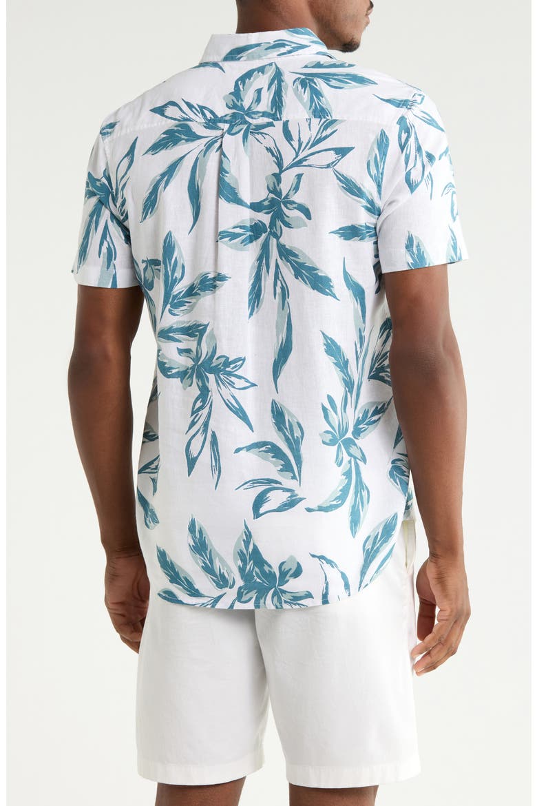 Tropics Linen & Cotton Button-Up Shirt, Alternate, color, WHITE- TEAL GESTURAL TROPICS