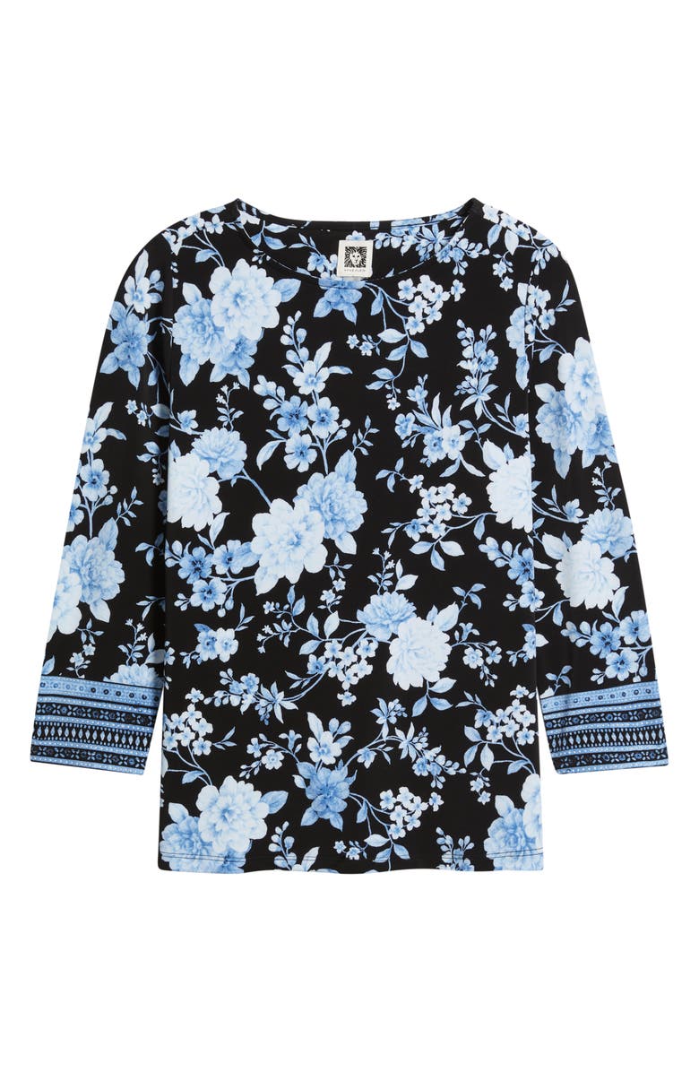 Anne Klein Floral Print Knit Top, Alternate, color, Anne Black Multi