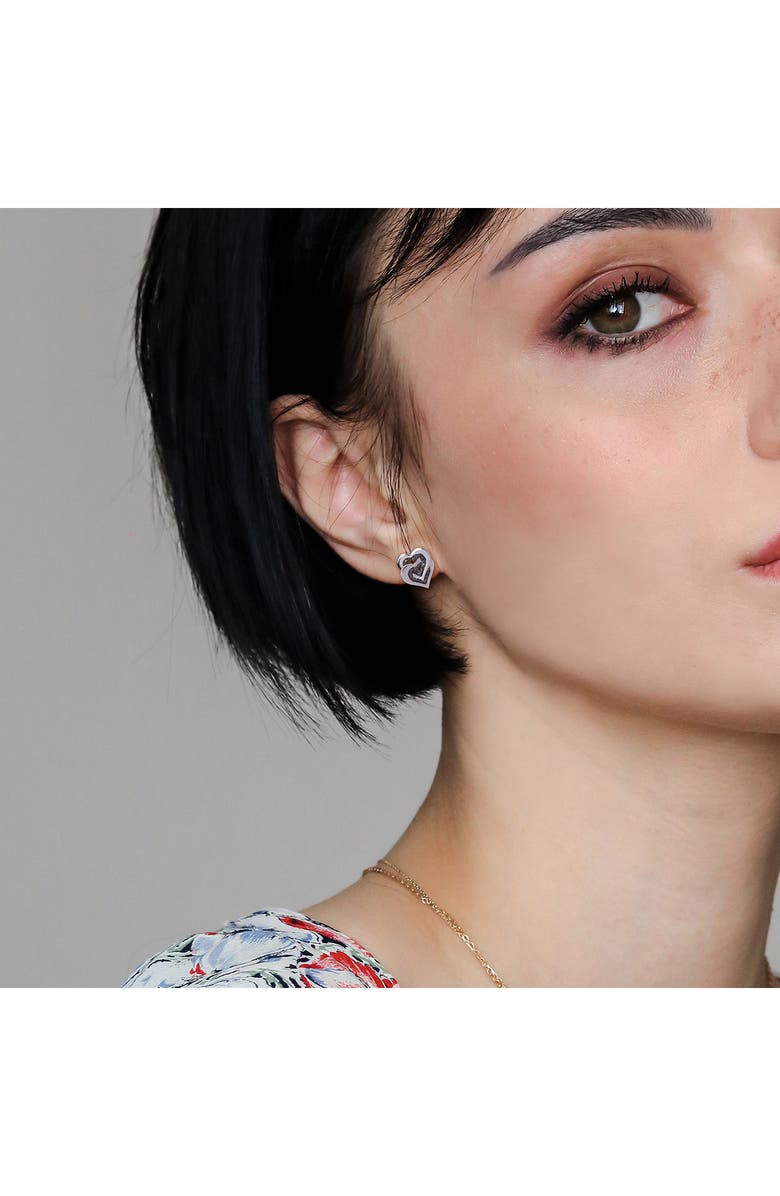 DELMAR Black Diamond Double Heart Stud Earrings - 0.25ctw, Alternate, color, Black