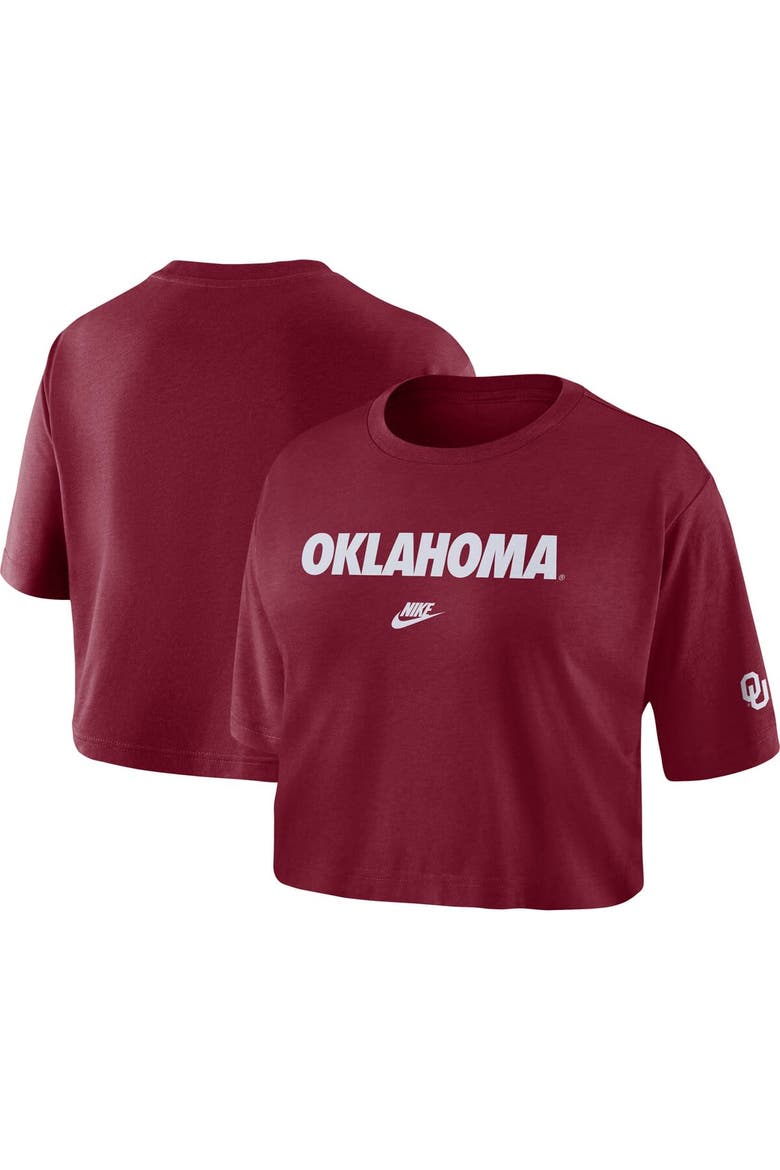Women's Nike Crimson Oklahoma Sooners Wordmark Cropped T-Shirt, Main, color, Crimson