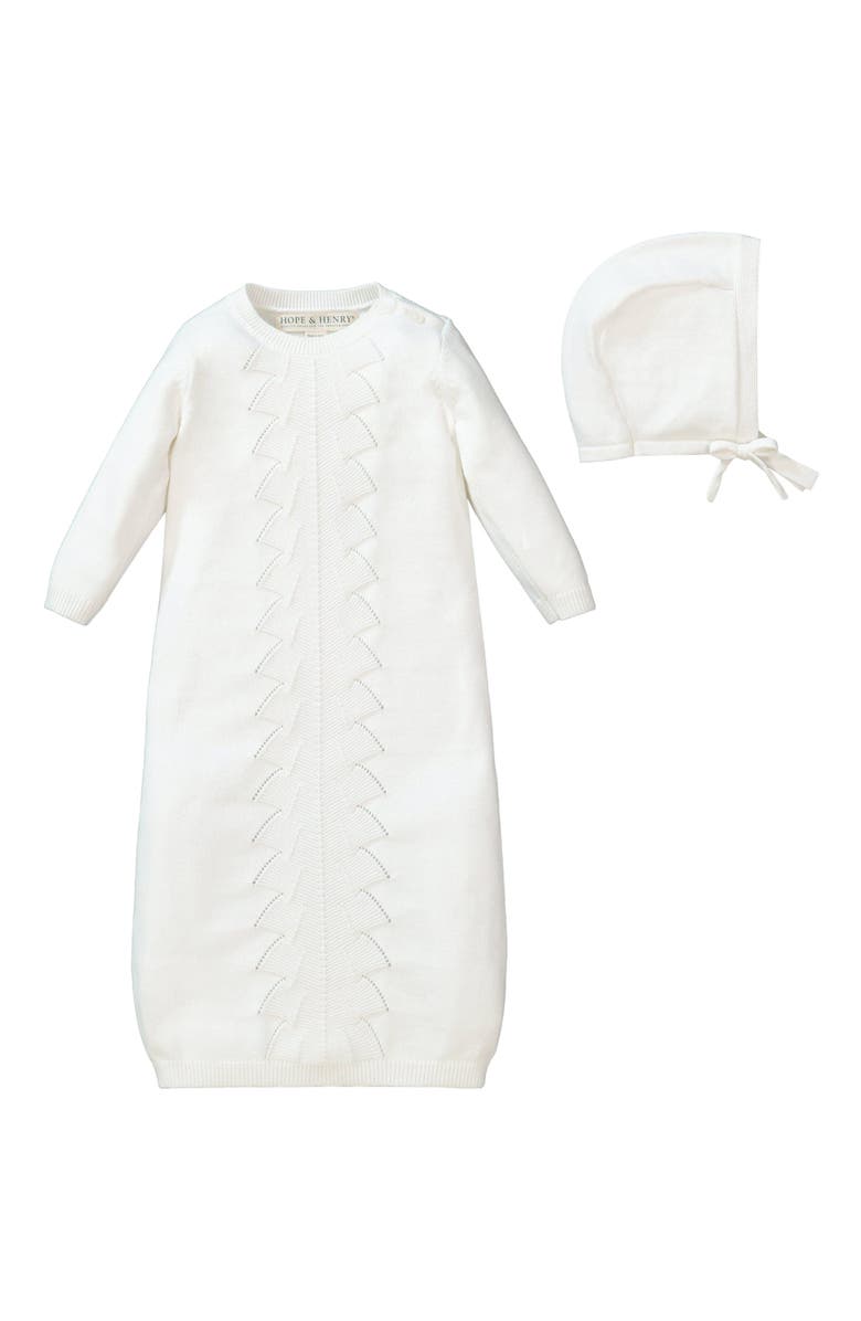 Hope & Henry Baby Sweater Gown and Bonnet Set, Main, color, Soft White