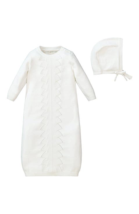 Baby Sweater Gown and Bonnet Set