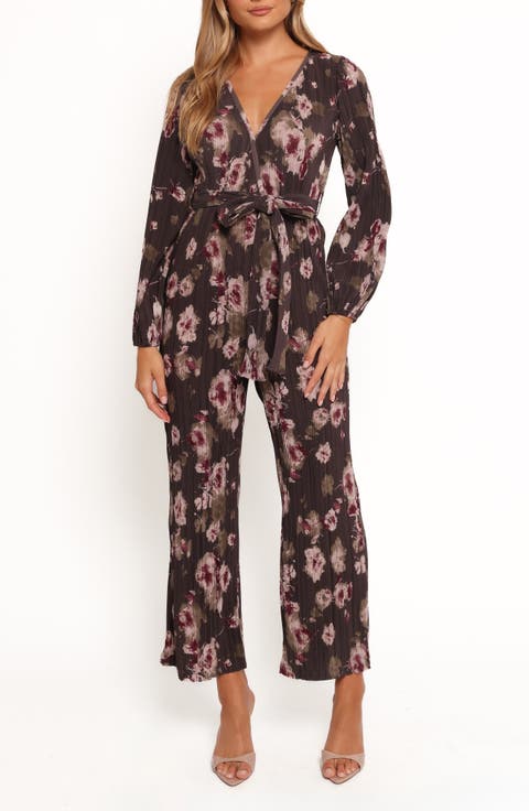 Solange Floral Long Sleeve Plissé Jumpsuit