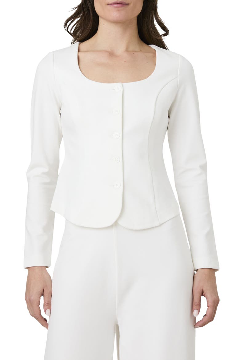 Square Neck Long Sleeve Ponte Top, Main, color, SUMMER WHITE