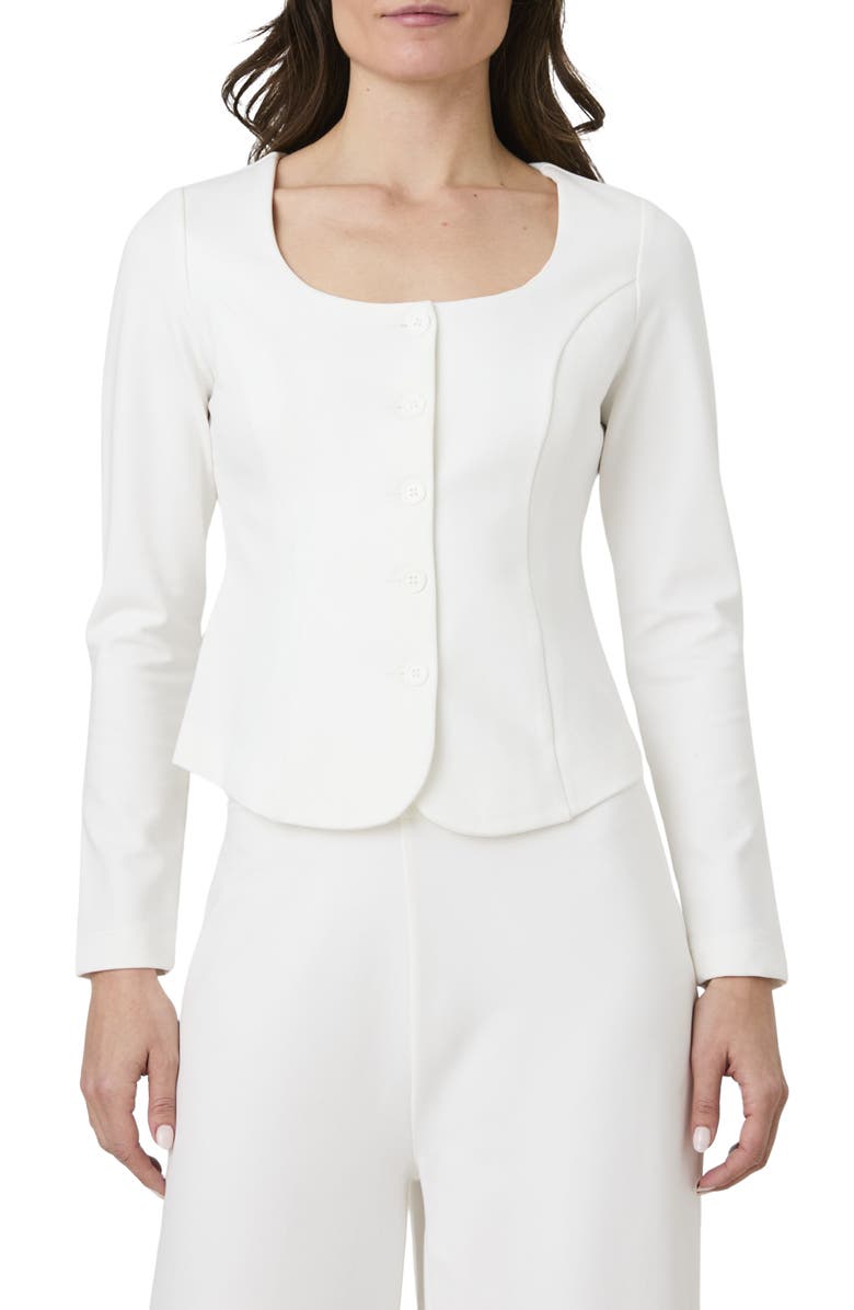 French Connection Square Neck Long Sleeve Ponte Top, Main, color, Summer White