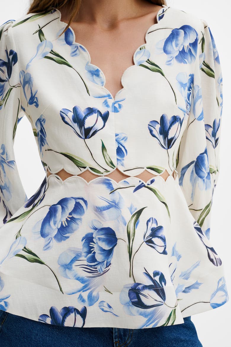 Maya Scalloped Balloon Sleeve Blouse, Alternate, color, Tulip Blue