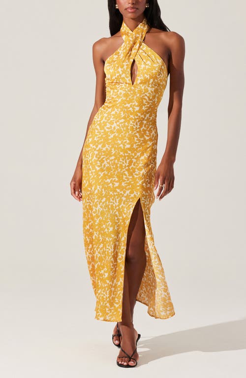 Astr The Label Marisa Floral Print Halter Dress In Marigold Floral
